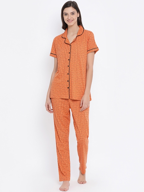 

Kanvin Women Orange Printed Night suit