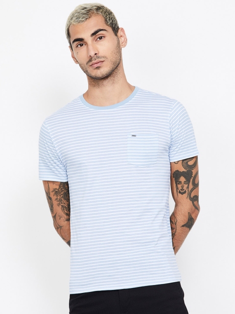 

Forca by Lifestyle Men Blue Striped Round Neck T-shirt