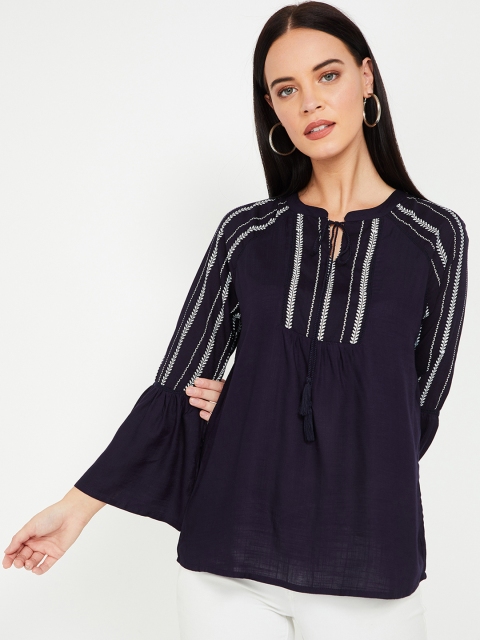 

Fame Forever by Lifestyle Women Navy Blue Printed A-Line Top