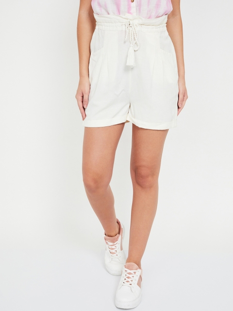 

Ginger by Lifestyle Women Off-White Solid Regular Fit Shorts