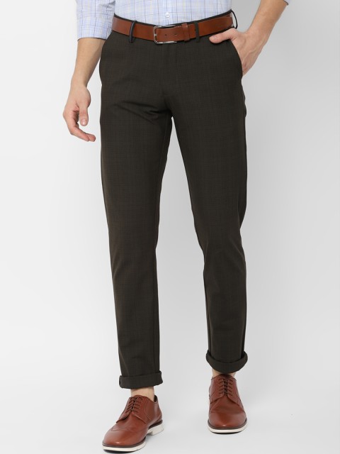 

Allen Solly Men Olive Green & Black Slim Fit Checked Regular Trousers