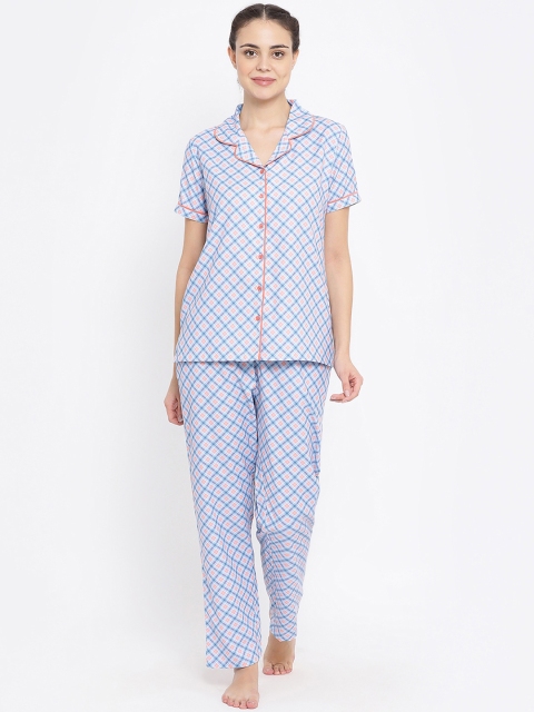 

Kanvin Women Blue & Pink Checked Night suit