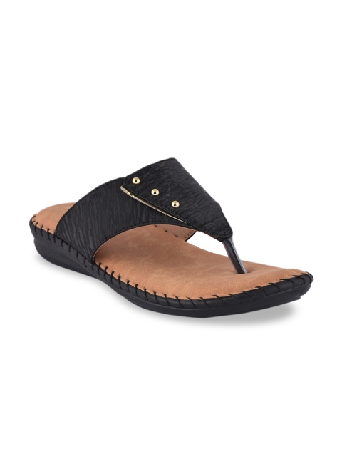 

ZAPATOZ Women Black Textured Open Toe Flats