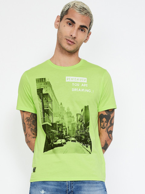 

Forca by Lifestyle Men Lime Green Printed Round Neck T-shirt