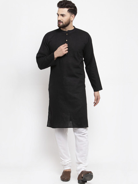

Jompers Men Black & White Solid Kurta with Churidar