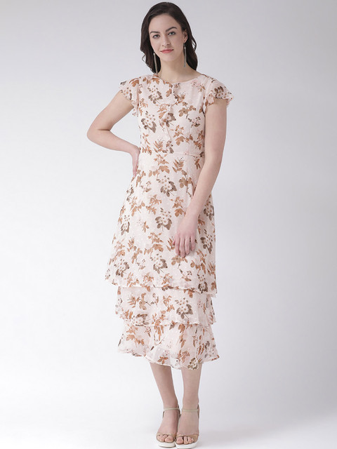 

Latin Quarters Women Beige & Brown Floral Printed Fit and Flare Dress