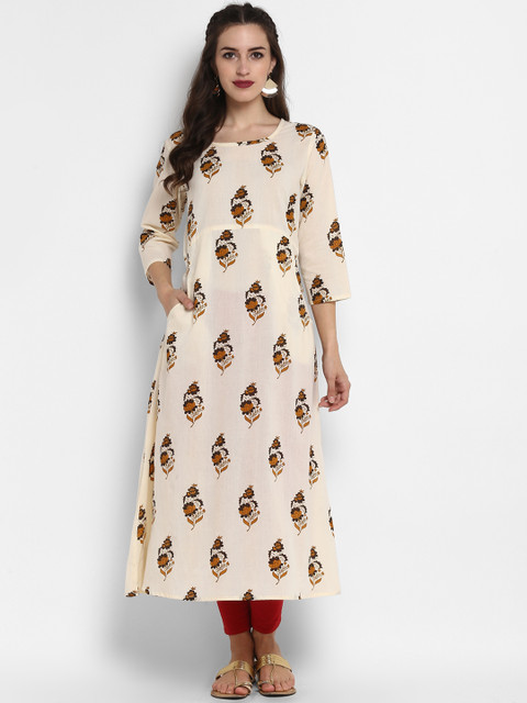

aayusika Women Cream-Coloured Printed A-Line Kurta