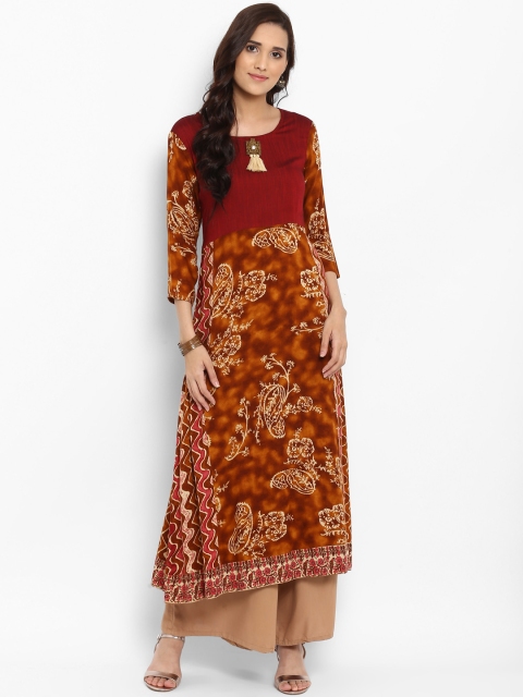 

aayusika Women Maroon Printed A-Line Kurta