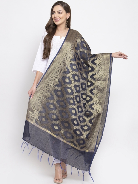 

Aujjessa Navy Blue & Gold-Toned Woven Design Banarasi Dupatta