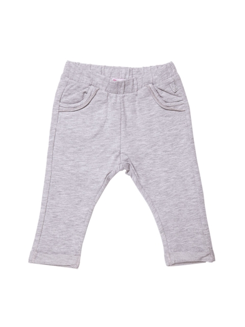 Girls Grey Self Design Regular Trousers