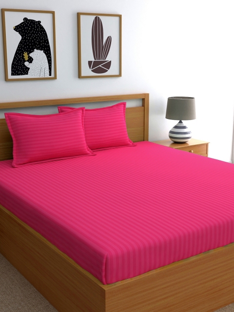 

Dreamscape Pink Striped 220 TC Cotton 1 Queen Bedsheet with 2 Pillow Covers