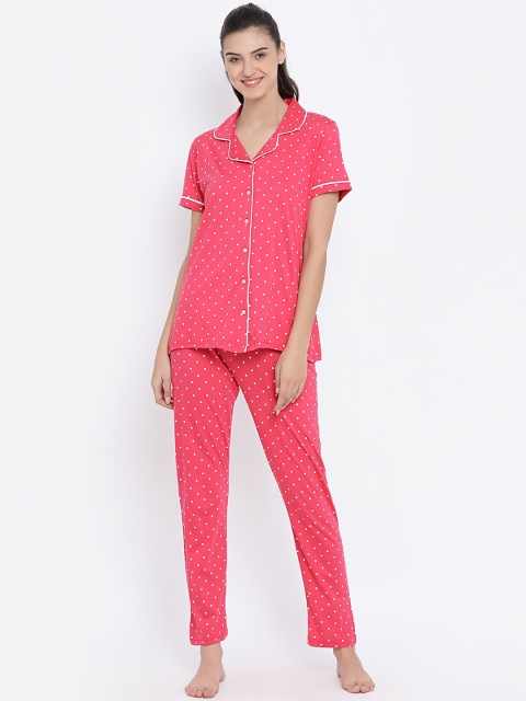 

Kanvin Women Pink & White Printed Night suit