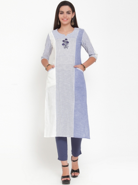 

ETIQUETTE Women Blue & White Striped Straight Kurta