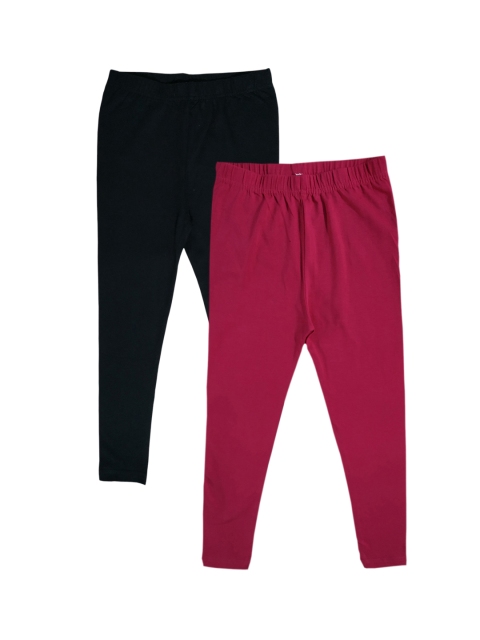 

KiddoPanti Girls Pack of 2 Solid Ankle-Length Leggings, Black
