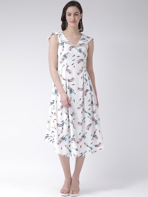 

Latin Quarters Women White & Blue Floral Print Fit and Flare Dress