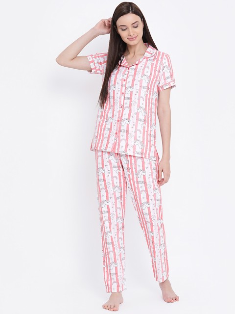 

Kanvin Women Pink & White Striped Night suit MJKSS20167A
