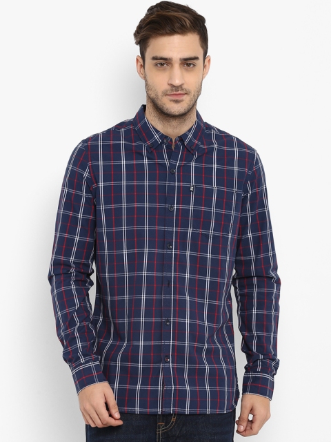 

KVL Men Navy Blue & White Slim Fit Checked Casual Shirt