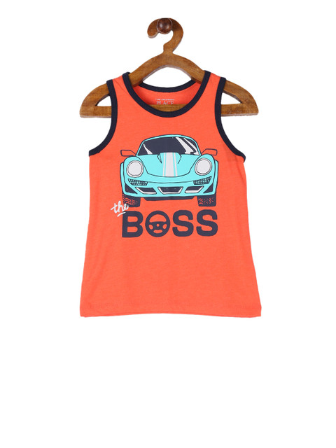 

The Childrens Place Boys Orange Printed Round Neck Sleeveless T-shirt