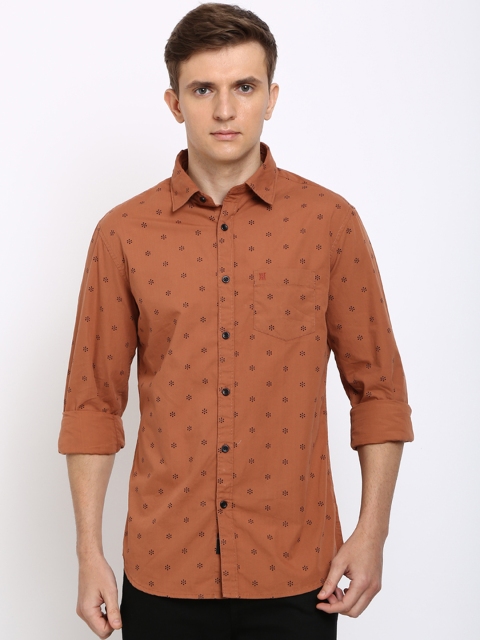 

TED HARBOR Men Rust Orange Slim Fit Printed Casual Shirt