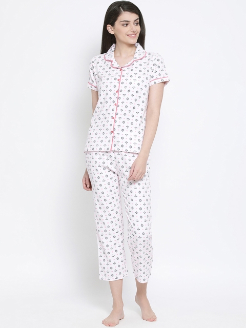 

Kanvin Women White Printed Night suit MJKSS20170A