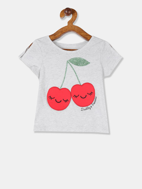 

The Childrens Place Girls Grey & Red Appliqued Round Neck T-shirt
