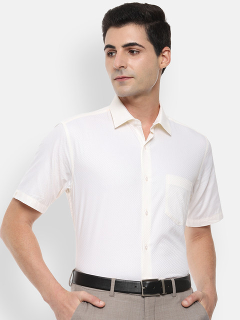 

Van Heusen Men Cream-Coloured Regular Fit Self Design Formal Shirt