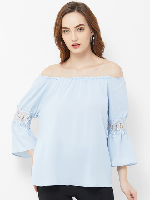 

bebe Women Blue Solid Bardot Top
