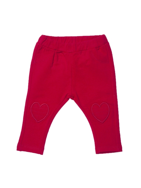 Girls Red Regular Fit Solid Regular Trousers