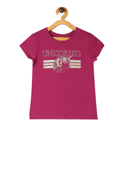 

The Childrens Place Girls Magenta Unicorn Printed Round Neck T-shirt