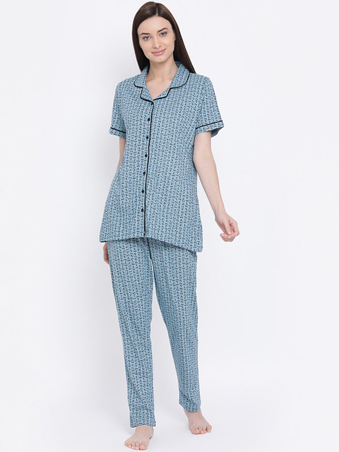

Kanvin Women Blue Printed Night suit