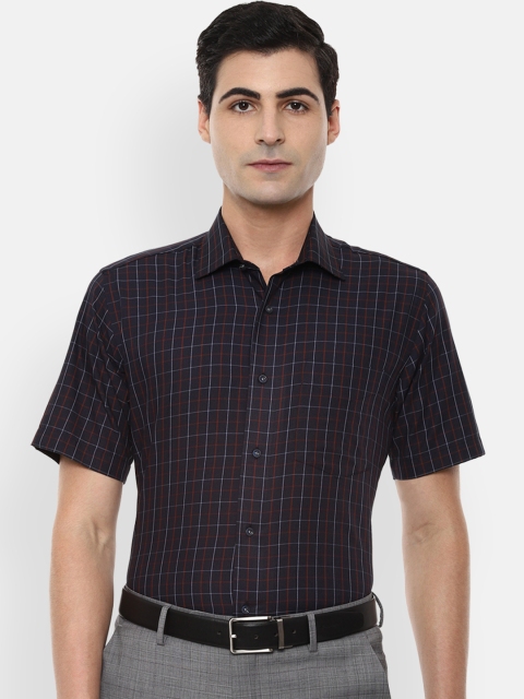 

Van Heusen Men Navy Blue & Red Regular Fit Checked Formal Shirt
