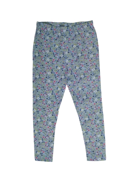 

KiddoPanti Girls Blue Printed Ankle-Length Leggings