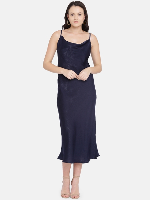 

ISU Women Navy Blue Solid A-Line Dress