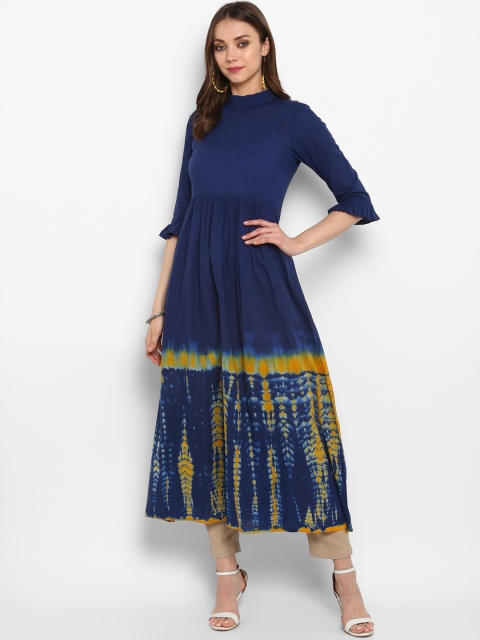 

aayusika Women Blue & Yellow Dyed A-Line Kurta