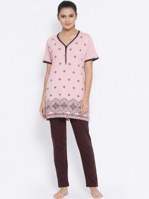 

Kanvin Women Pink & Brown Printed Night Suit