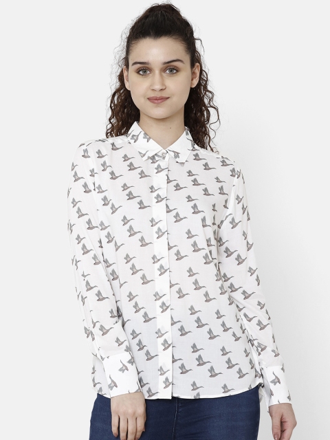 

Double Two Women White & Grey Regular Fit Printed Casual Shirt