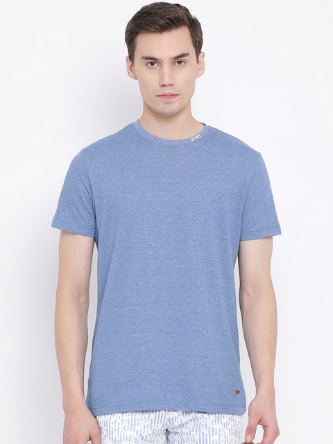 

Crimsoune Club Men Blue Printed Slim Fit Round Neck T-shirt