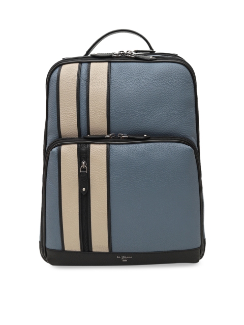 

Da Milano Unisex Blue & Beige Striped Leather Backpack