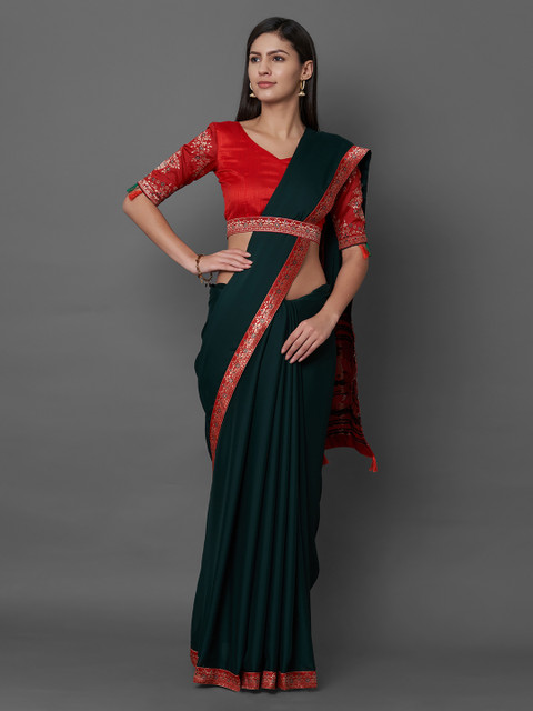 

Mitera Green & Red Poly Georgette Solid Saree