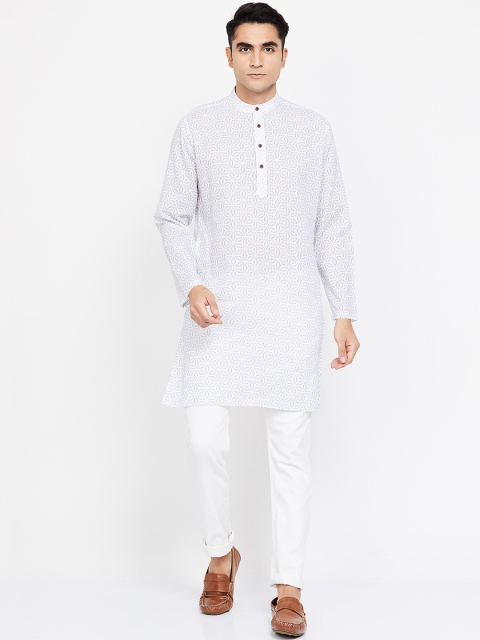 Melange by Lifestyle Men White & Blue Printed Straight Kurta