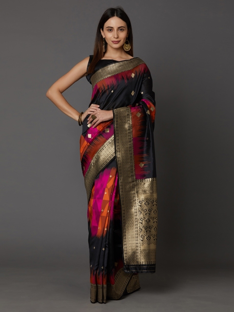 

Mitera Black & Gold-Coloured Silk Blend Woven Design Banarasi Saree