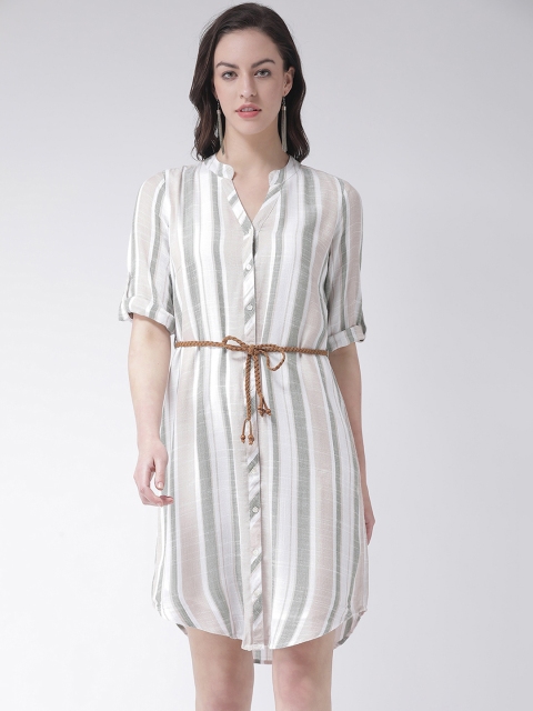 

Latin Quarters Women Green & Grey Striped Shirt Dress
