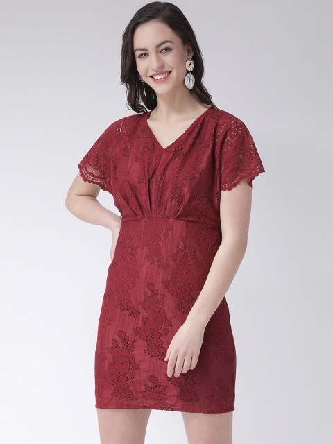 

Latin Quarters Women Maroon Self Design Sheath Dress