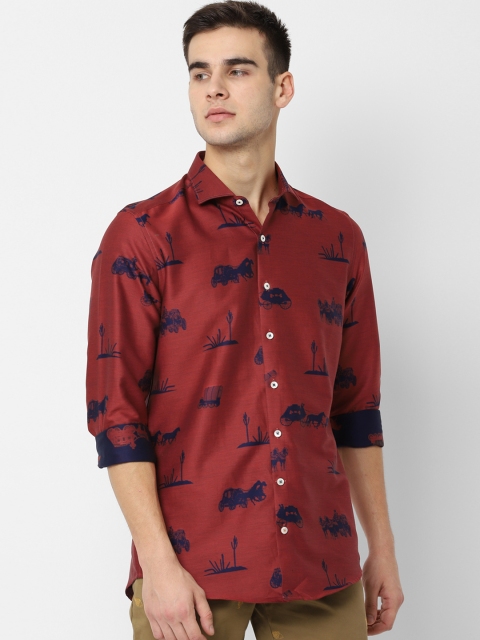 

SIMON CARTER LONDON Men Maroon & Navy Blue Slim Fit Printed Casual Shirt
