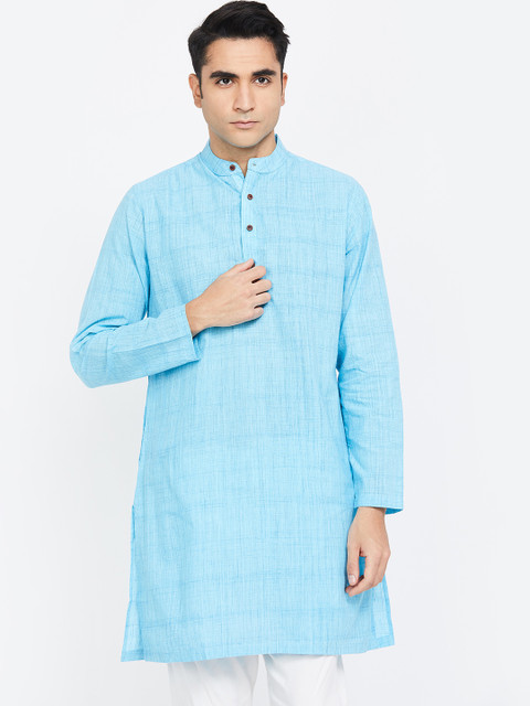 

Melange by Lifestyle Men Turquoise Blue Solid Straight Kurta
