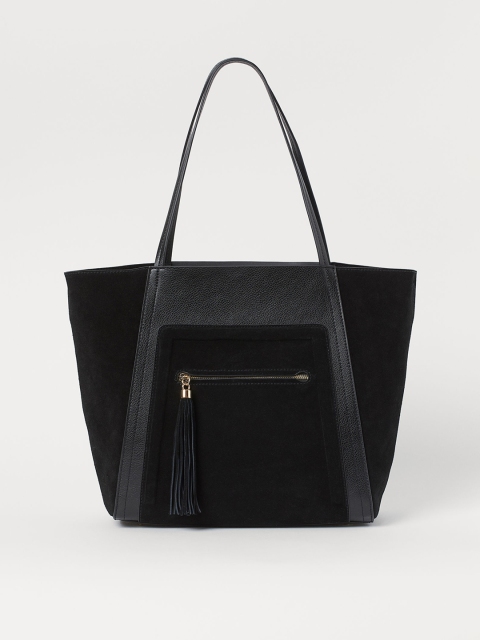 

H&M Women Black Suede-Detail Shopper