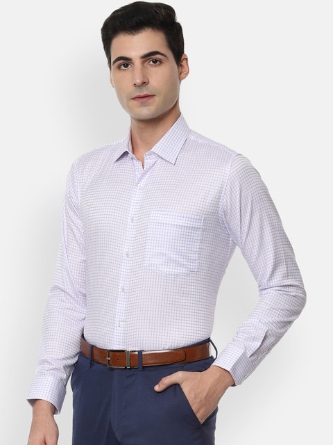 

Van Heusen Men Lavender & White Slim Fit Checked Formal Shirt