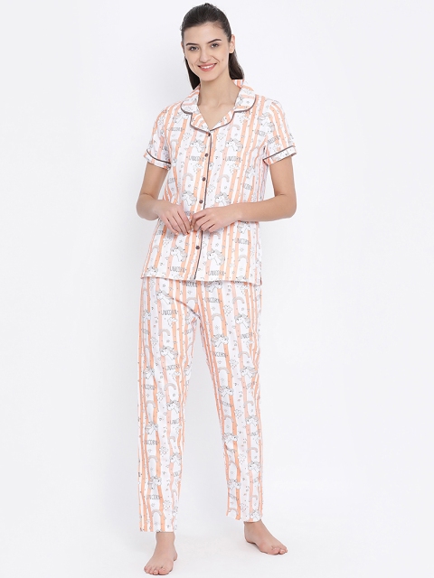 

Kanvin Women Orange & White Striped Night suit MJKSS20167B