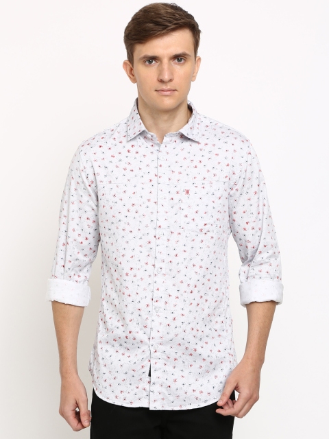 

TED HARBOR Men White & Pink Slim Fit Printed Casual Shirt