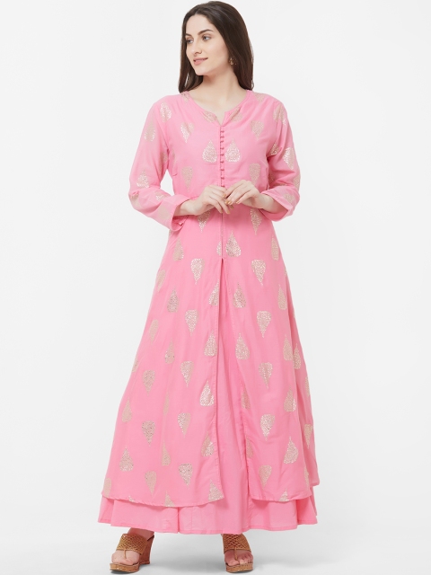 

Vedic Women Pink Foil Printed A-Line Kurta